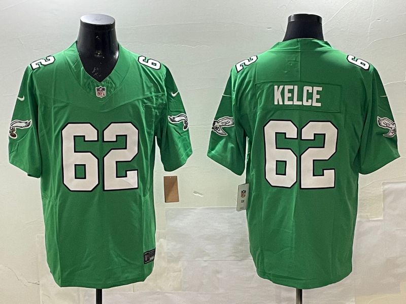 Men Philadelphia Eagles #62 Kelce Green three generations 2025 Nike Vapor Limited NFL Jersey style 21